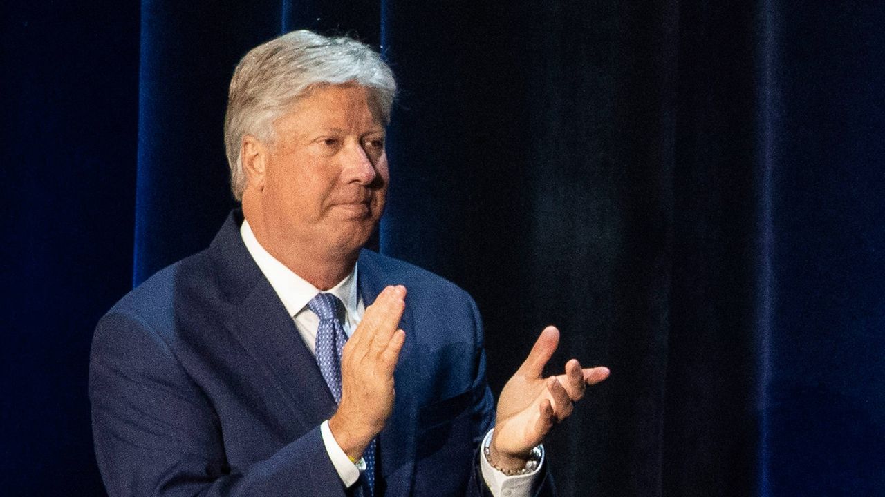 Pastor Robert Morris applauds during a roundtable discussion at Gateway Church Dallas Campus, June 11, 2020, in Dallas. (AP Photo/Alex Brandon)