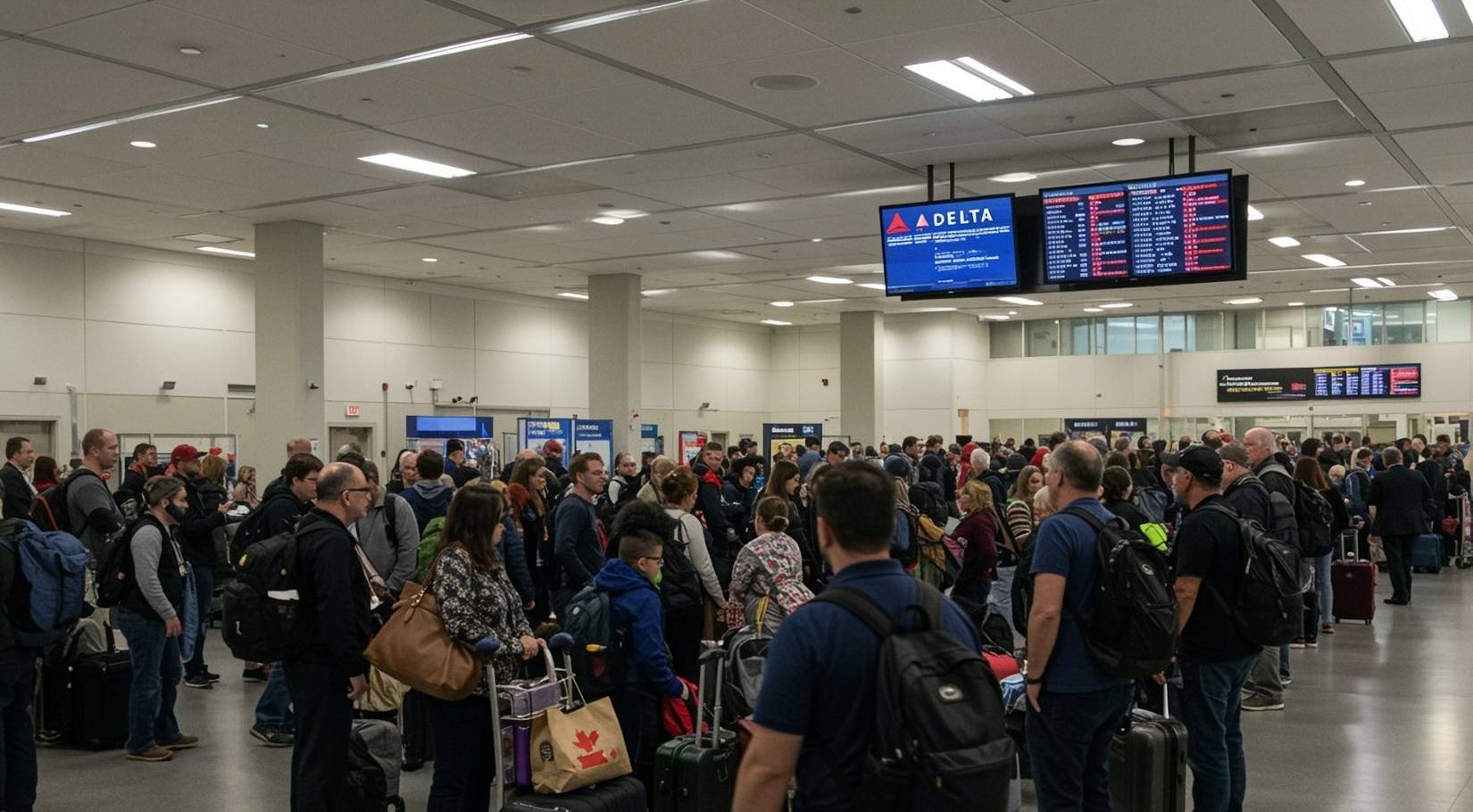 Delta Air Lines passengers in line at a busy U.S. airport