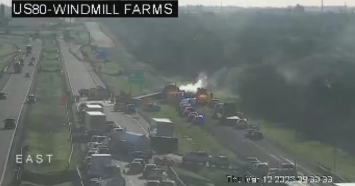 Victim entrapped after multi-car crash, truck fire shut down US Highway 80 in Kaufman County