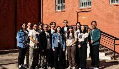 Workers at the Fort Worth Report posing for a photo after they announced their plans to unionize.