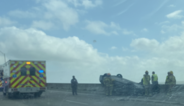 Rollover crash causes lane closures, traffic delays on New Harbor Bridge