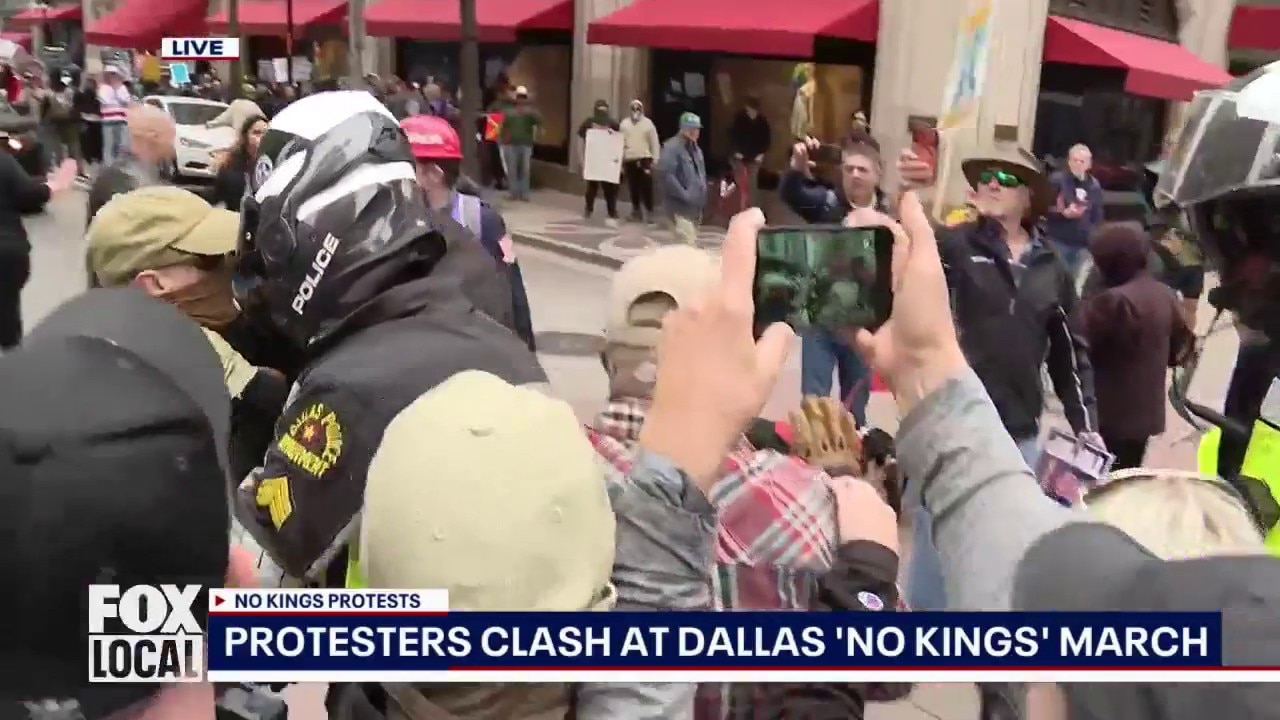 Protesters clash at Dallas 'No Kings' march