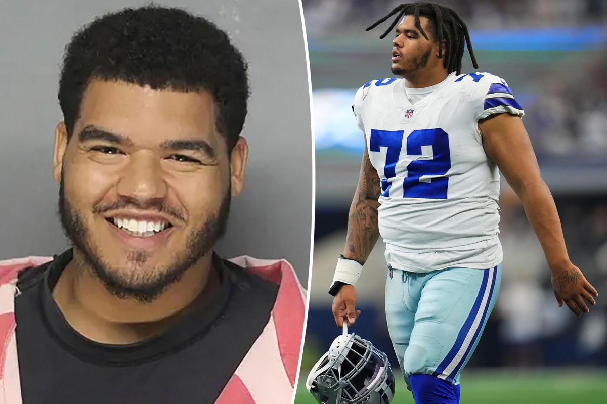 Ex-Dallas Cowboy Trysten Hill grins after arrest for allegedly assaulting pregnant woman