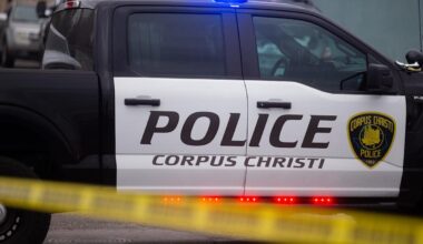 A Corpus Christi police vehicle is parked on Agnes Street in Corpus Christi on Jan. 23.