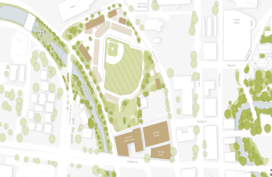 A map of the stadium's location and proposed hotel and nearby apartments
