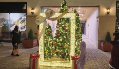 Backdrops ready to capture holiday moments for social media are located throughout Watters Creek Village shopping center in Allen.