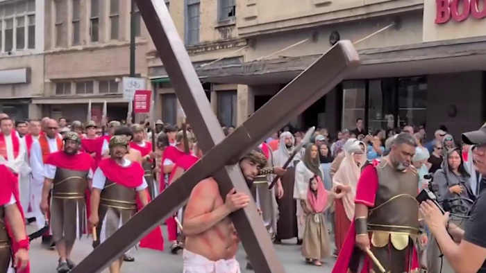 Community members fill downtown San Antonio streets for Passion Play on Good Friday