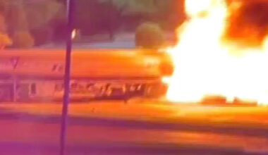 Gasoline tanker erupts in flames after hitting power lines in Texas