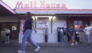A steady stream of diners come and go from the Malt House on a busy Friday night.
