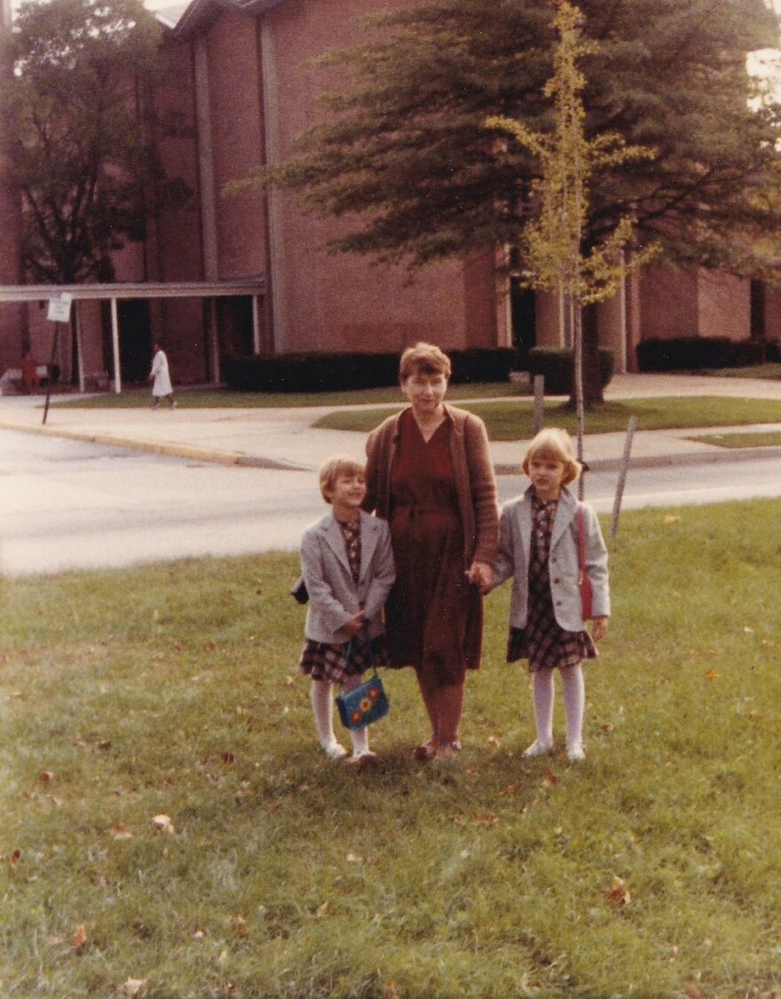 Magda (right), with her grandmother, Zofia, and twin sister, Maria, in front of St. Matthew’s Church in Baltimore in 1985. Magda and Maria are wearing blazers sewn by Zofia. “The blazers are too big because she made everything so that we could wear it for a few years,” Magda said. Courtesy of Magdalena Jarkowiec