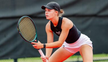 Petja Drame celebrates after winning her tennis match
