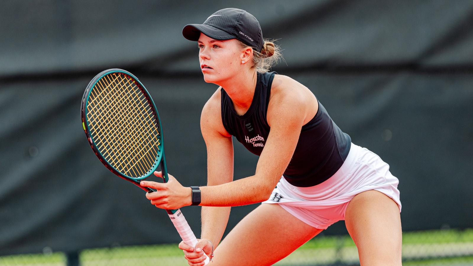 Petja Drame celebrates after winning her tennis match