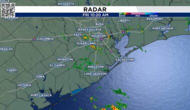 Rain falling in areas SW of Houston