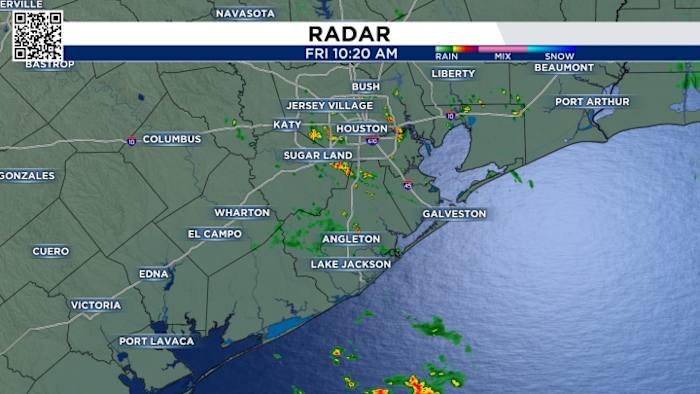 Rain falling in areas SW of Houston