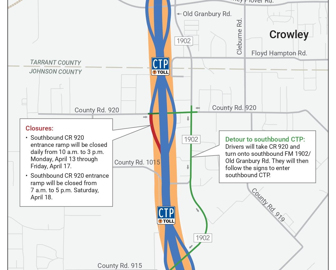 Weeklong daytime closures on Chisholm Trail Parkway starting Monday
