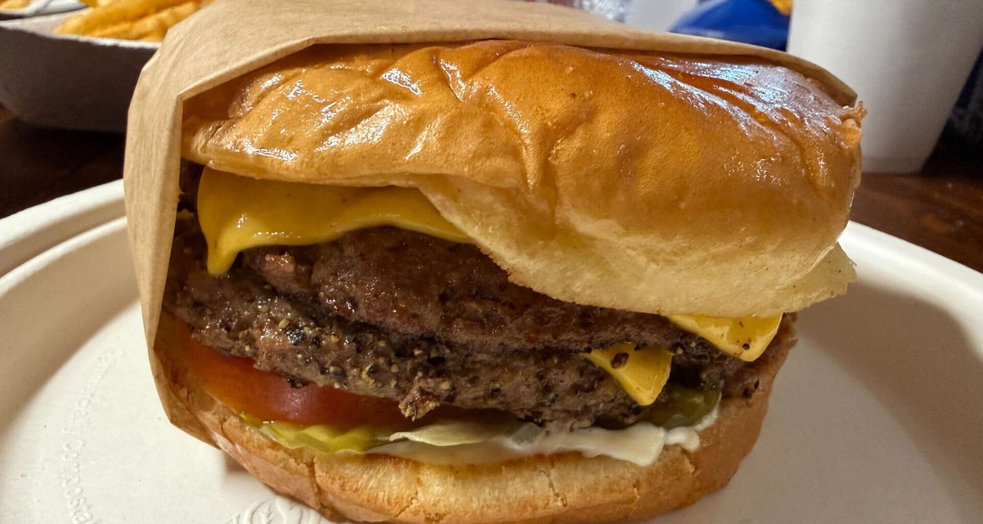 Double cheeseburger at Top of the Hill Greasy Burgers in Bryan, Texas.