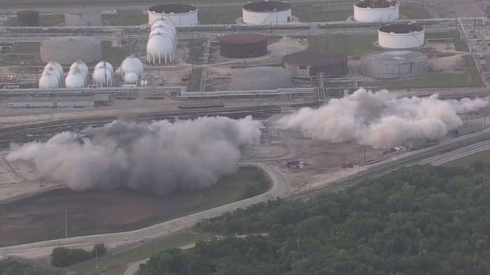 Watch the moment LyondellBasell implodes two inactive coker units at Houston refinery