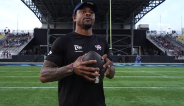 Dallas Wings forward Amy Okonkwo (0) celebrates after making a three-pointer during the first half of a WNBA basketball game against the Phoenix Mercury at College Park Center, Thursday, Sept. 11, 2025, in Arlington.