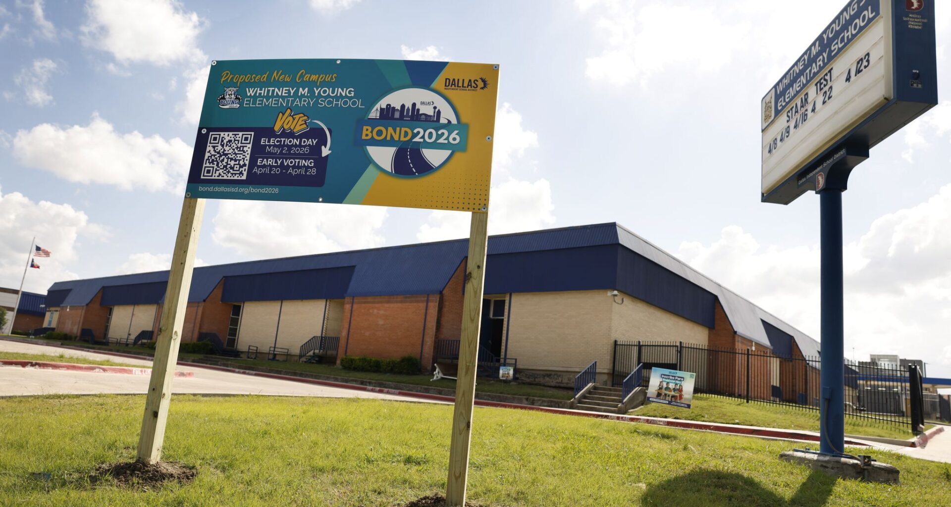 Reunion tower is refracted in raindrops on a windshield as rain and thunderstorms move through the region on Saturday, March 7, 2026, in Dallas.