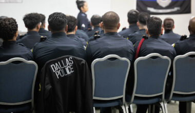 A senior recruit class seen in a classroom at the Dallas Police Academy on Thursday, Feb. 26, 2026, in Dallas.
