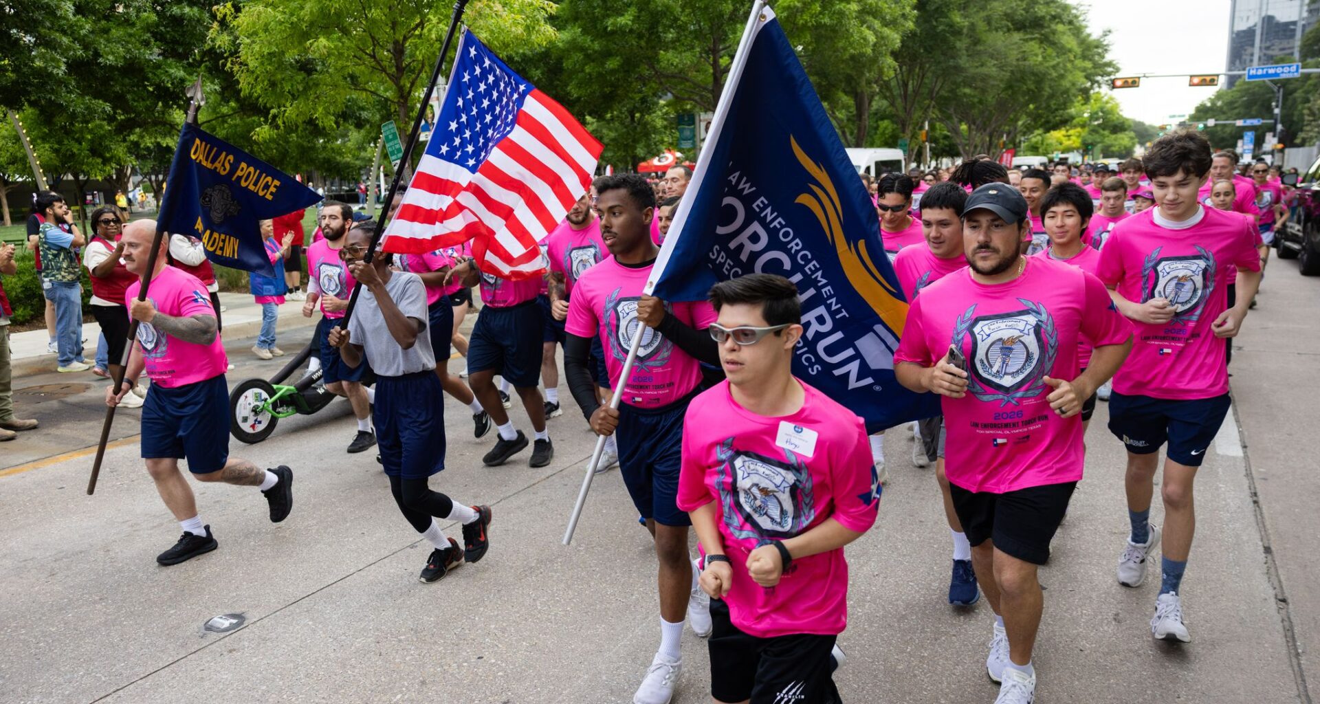 Runners participate in the 2026 Law Enforcement Torch Run, benefiting Special Olympics Texas, at Klyde Warren Park in Dallas, TX, Thursday, April 16, 2026.