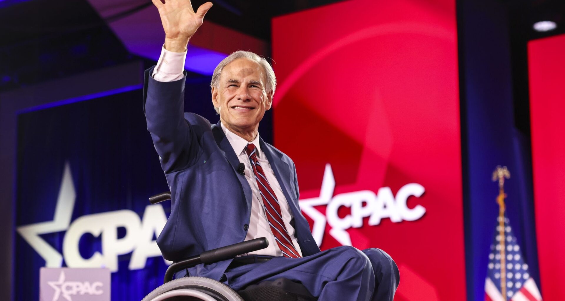 Texas Gov. Greg Abbott waves to attendees following his session during the Conservative Political Action Conference on Friday, March 27, 2026 at Gaylord Texan Resort and Conference Center in Grapevine.