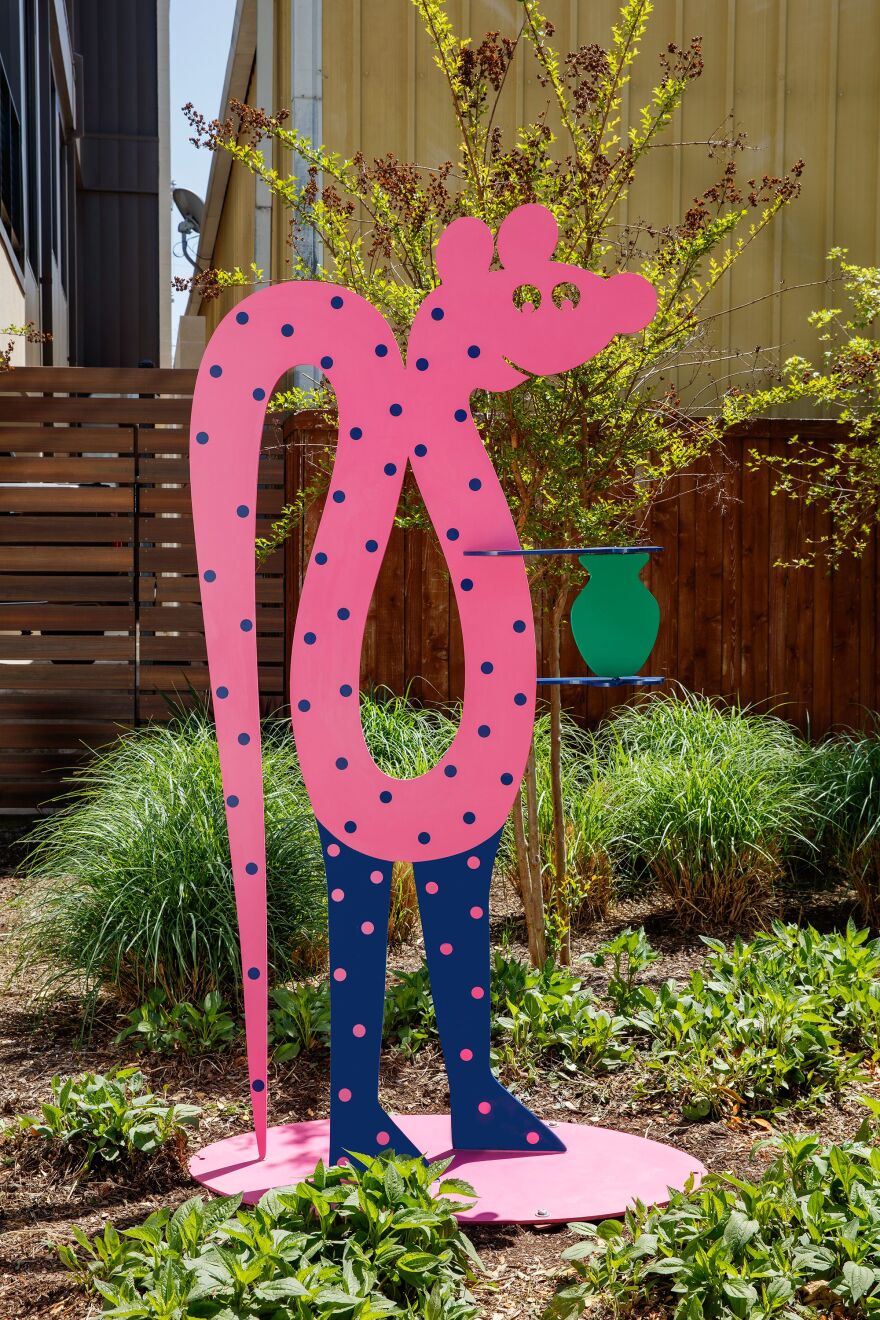 Hadi Fallahpisheh's exhibition "Guest" included four brightly colored steel sculptures.