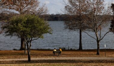 The Margaret Hunt Hill Bridge and the Trinity River basin can be seen from Reunion Tower, March 19, 2026.