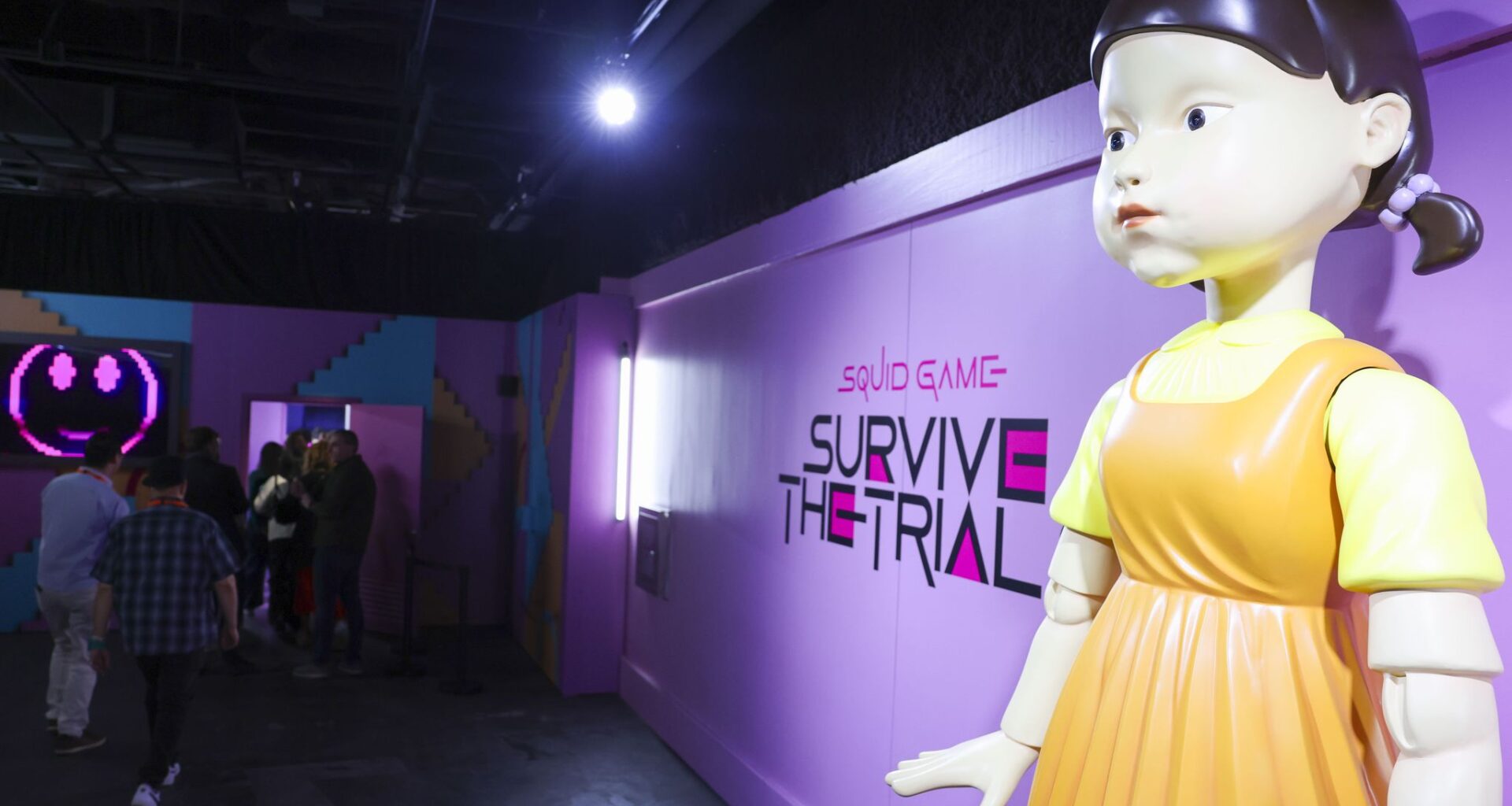 Invitees go through multiple rooms inside the Squid Game immersive experience during a tour of the new Netflix House, on Wednesday, Dec. 10, 2025 at Galleria Dallas.