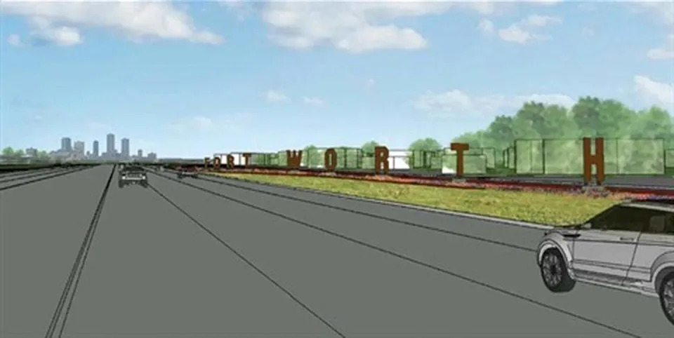 Renderings for the gateway welcome art off Highway 121 funded by a 2004 Governor’s Community Achievement Award for its Keep Fort Worth Beautiful efforts.