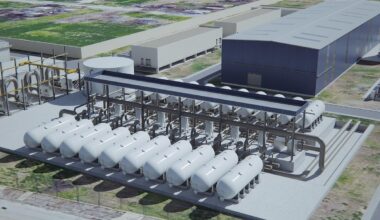 This rendering of the proposed Inner Harbor seawater desalination plant shows pressurized sand filters, cartridge filters and the reverse osmosis membrane building, as described by Efrain Rodriguez, vice president of business development at Acciona Aqua Corporation.