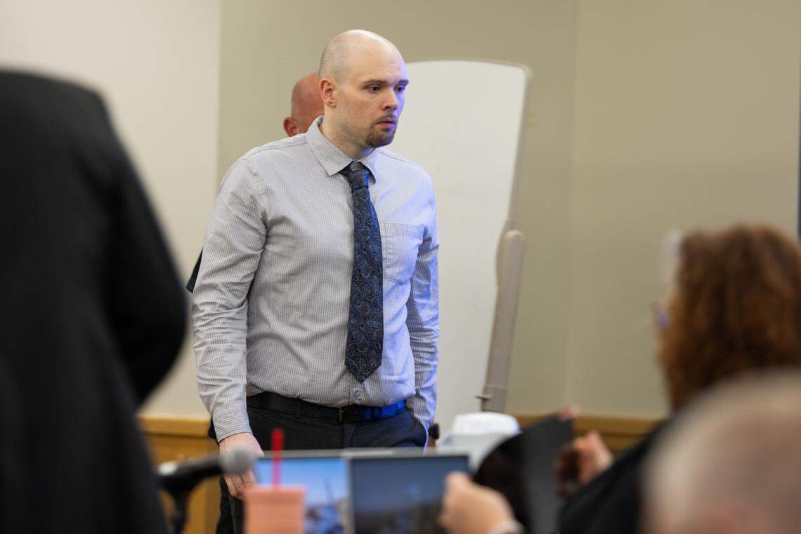 Tanner Horner, a former FedEx driver who pleaded guilty to kidnapping and killing 7-year-old Athena Strand, walks into the courtroom during the first day of his capital murder trial at the Tim Curry Criminal Justice Center in Fort Worth, on April 7, 2026. 