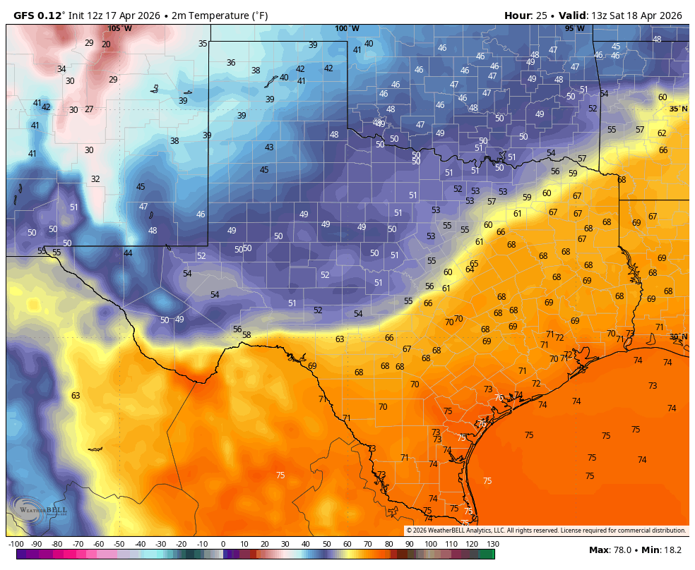 Here's a Texas temperature timeline for Saturday
