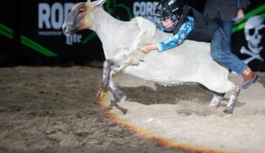 Texas A&amp;M University-Kingsville's float makes its way down Schatzell Street at the annual Buc Days Rally Night Parade in downtown Corpus Christi on April 26, 2025.