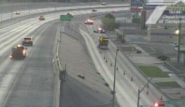 Gateway East Boulevard is closed as El Paso police investigate a fatal single-vehicle crash east of Geronimo Drive as traffic is diverted onto Interstate 10 on Saturday morning, April 18, 2026.