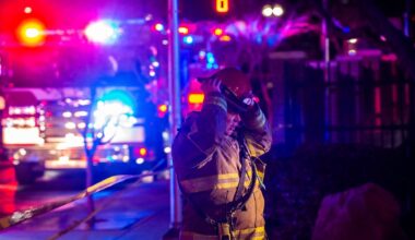 El Paso firefighters battled a large fire in two vacant houses on Magoffin Avenue on Saturday night, April 18. File photo of firefighters at a fire.