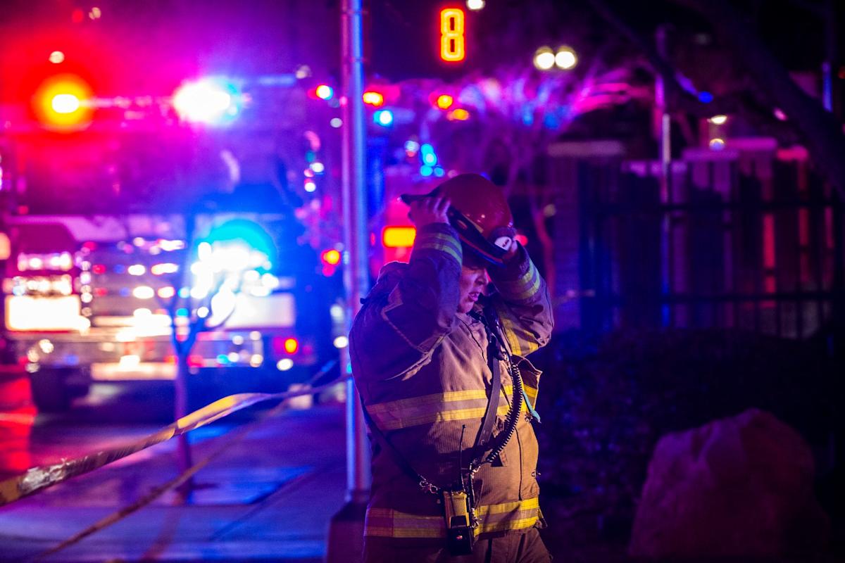 El Paso firefighters battled a large fire in two vacant houses on Magoffin Avenue on Saturday night, April 18. File photo of firefighters at a fire.