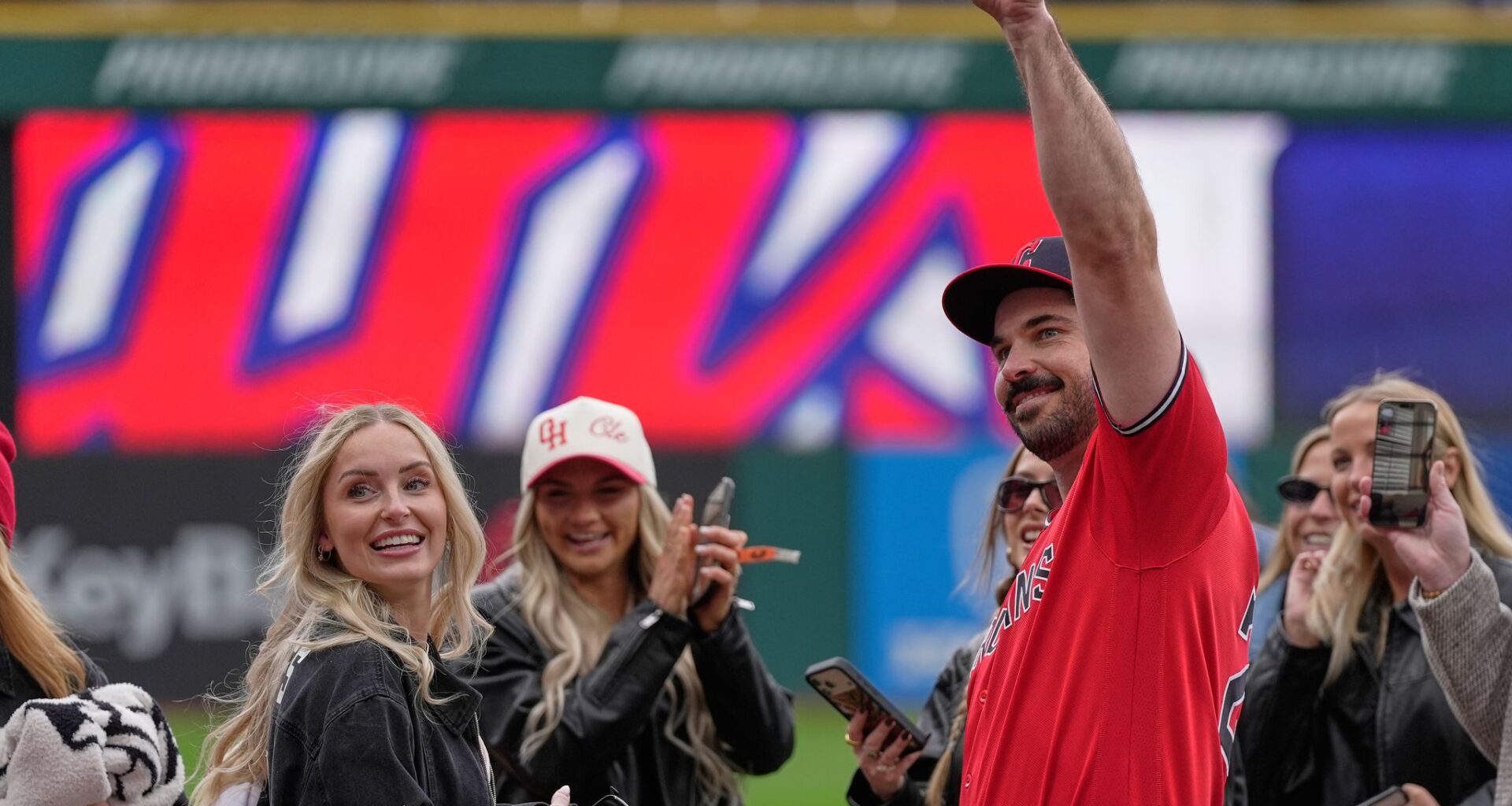 Guardians catcher Austin Hedges gets engaged on the field following game