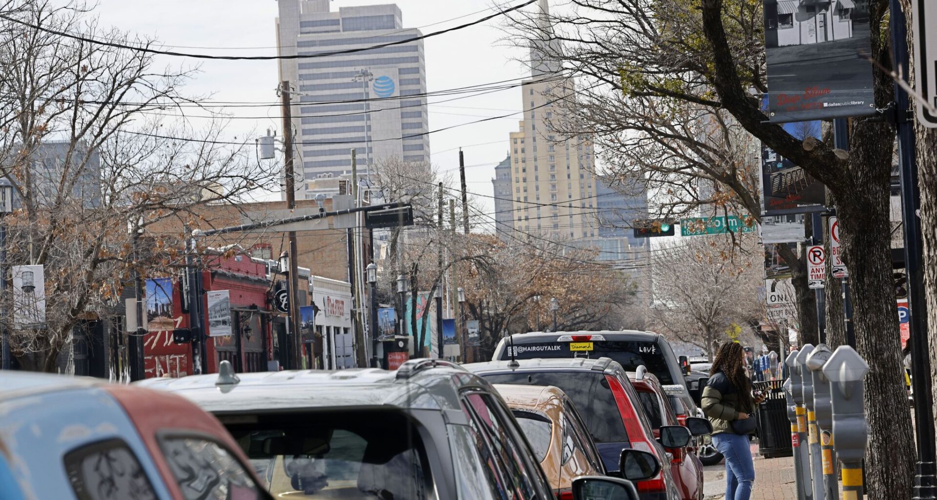Parking meters line up in the Deep Ellum District, Saturday, Feb. 17, 2024, in Dallas.