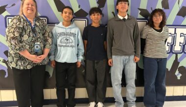 From left, Kaffie Middle School science teacher Cynthia Hopkins submitted eighth grade students Maxwell Mitchell, Nevyn Braxton, Donaven Mouton and Averie Bazan into the Presidential AI Challenge, where they were named state winners.