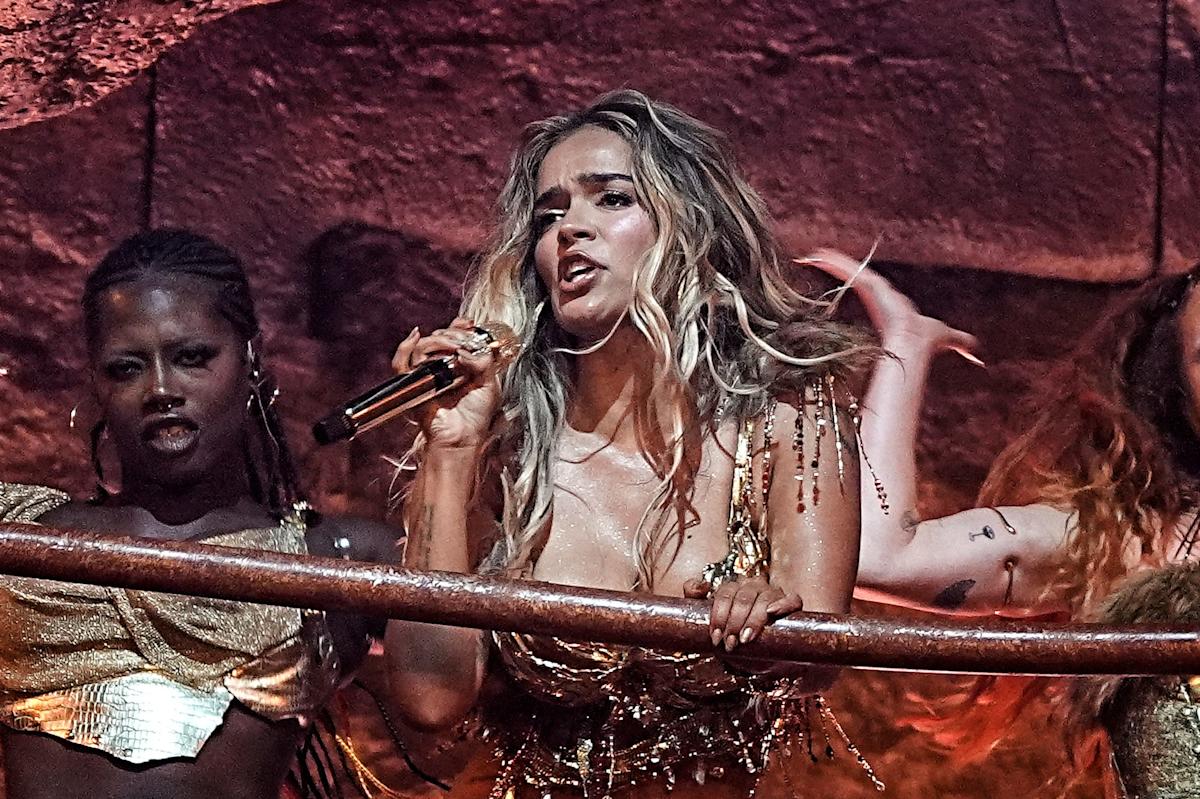 Karol G performs her headlining set on the Coachella Stage at the Coachella Valley Music and Arts Festival in Indio, Calif., on Sunday, April 19, 2026.