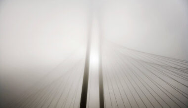 The Margaret Hunt Hill Bridge stands in the morning fog over the Trinity River, October 24, 2011. "Several times that morning as I was about to make a photo, the fog would dissipate. I seemed to be just minutes late as I arrived at every possible location. I decided to go by the river where I hoped the fog would last a bit longer. It did. I waited about 45 minutes for the fog to become light enough that the sun would be starting to show and add drama to my photo."