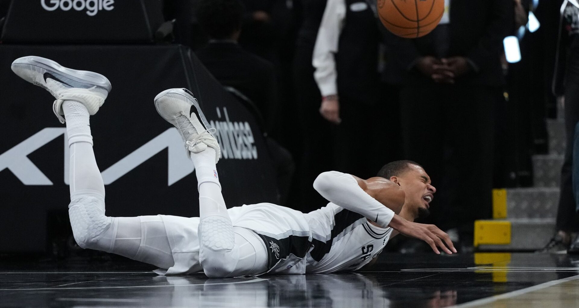 Victor Wembanyama will travel with the Spurs to Portland but his Game 3 status remains uncertain