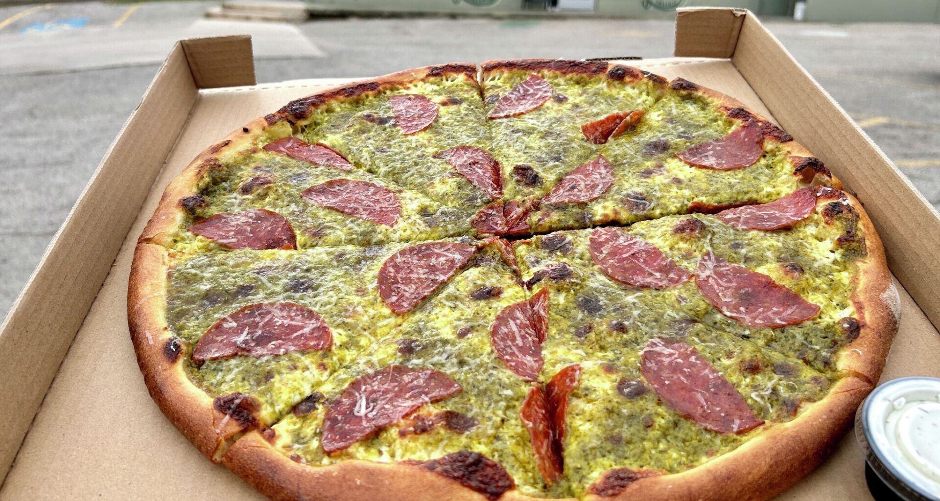 Poblano pizza from Lovers Pizzeria.