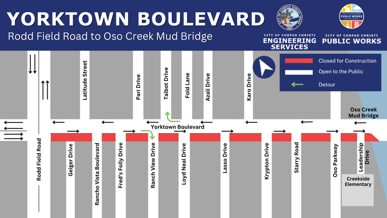 Map showing closure on Yorktown Boulevard.