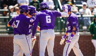 The TCU baseball team celebrates by pouring Gatorade over Rob Liddington after his game-winning hit.