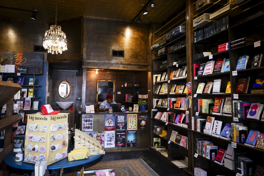 Books line the walls at Poets Books Thursday, April 23, 2026, in Bishop Arts District in Dallas. Owner Marco Cavazos says the store is closing and the last day is April 26.
