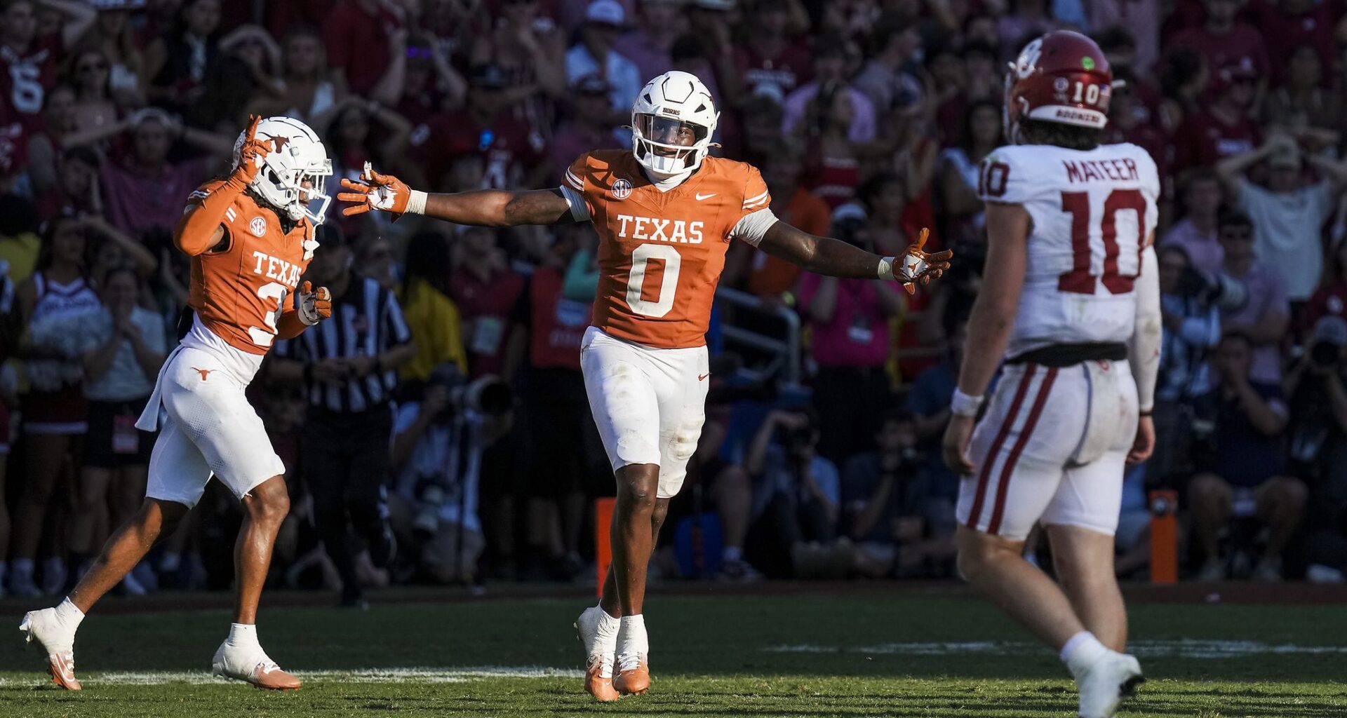 Texas A&M's Nate Boerkircher (87) celebrates after catching a touchdown pass during the fourth quarter of an NCAA football game against Notre Dame, Saturday, Sept. 13, 2025, in South Bend, Ind. (AP Photo/Paul Beaty)