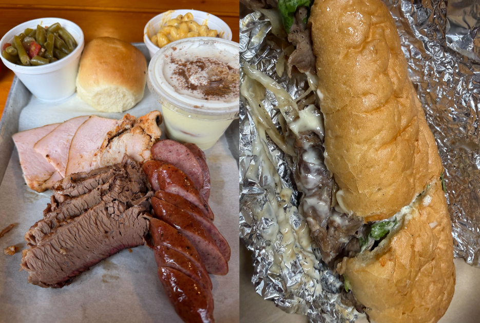 Food from Smoke Shack BBQ, left, and Smoke Shack Delicatexan, right.