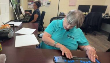 Behind the San Antonio center making Braille textbooks for students who are blind, visually impaired
